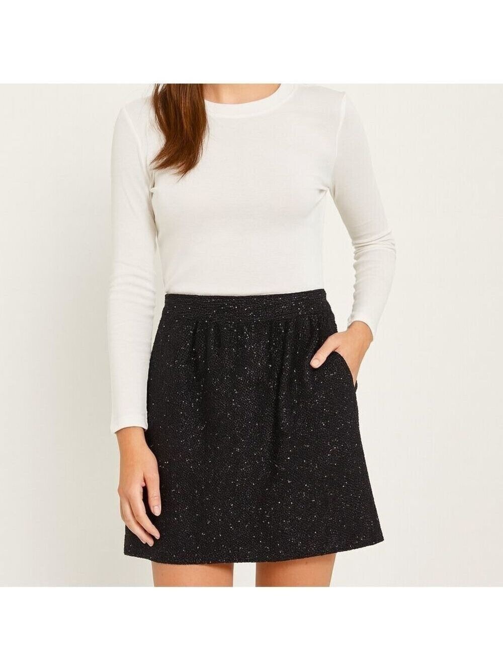 Ann Taylor LOFT Petites Black Sparkle Mini Skirt | Size 6 | Pockets & Pinstripes